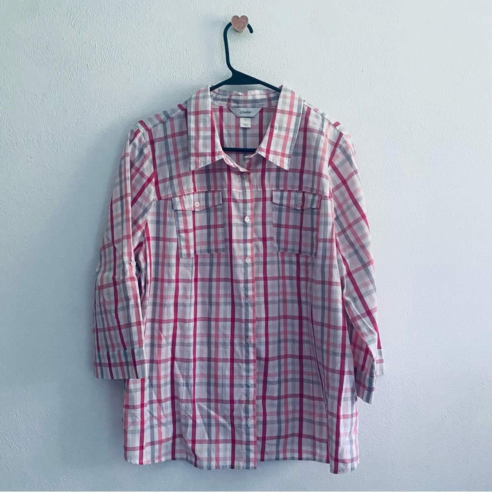CJ Banks plaid pink button down shirt
